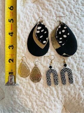 Black & Gold Layered Teardrop Earring Lot - Women Jewelry